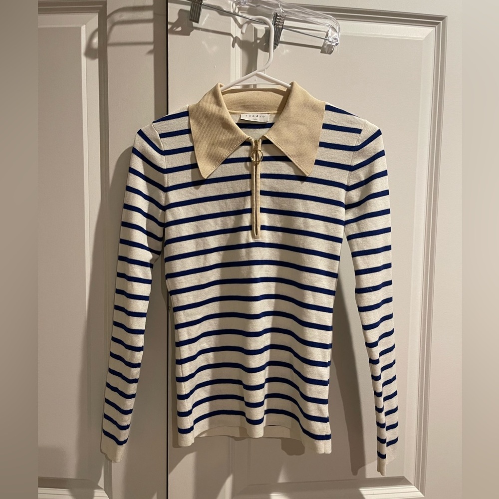 Sandro Peter Pan Collar Stripe knit top size 1 good condition